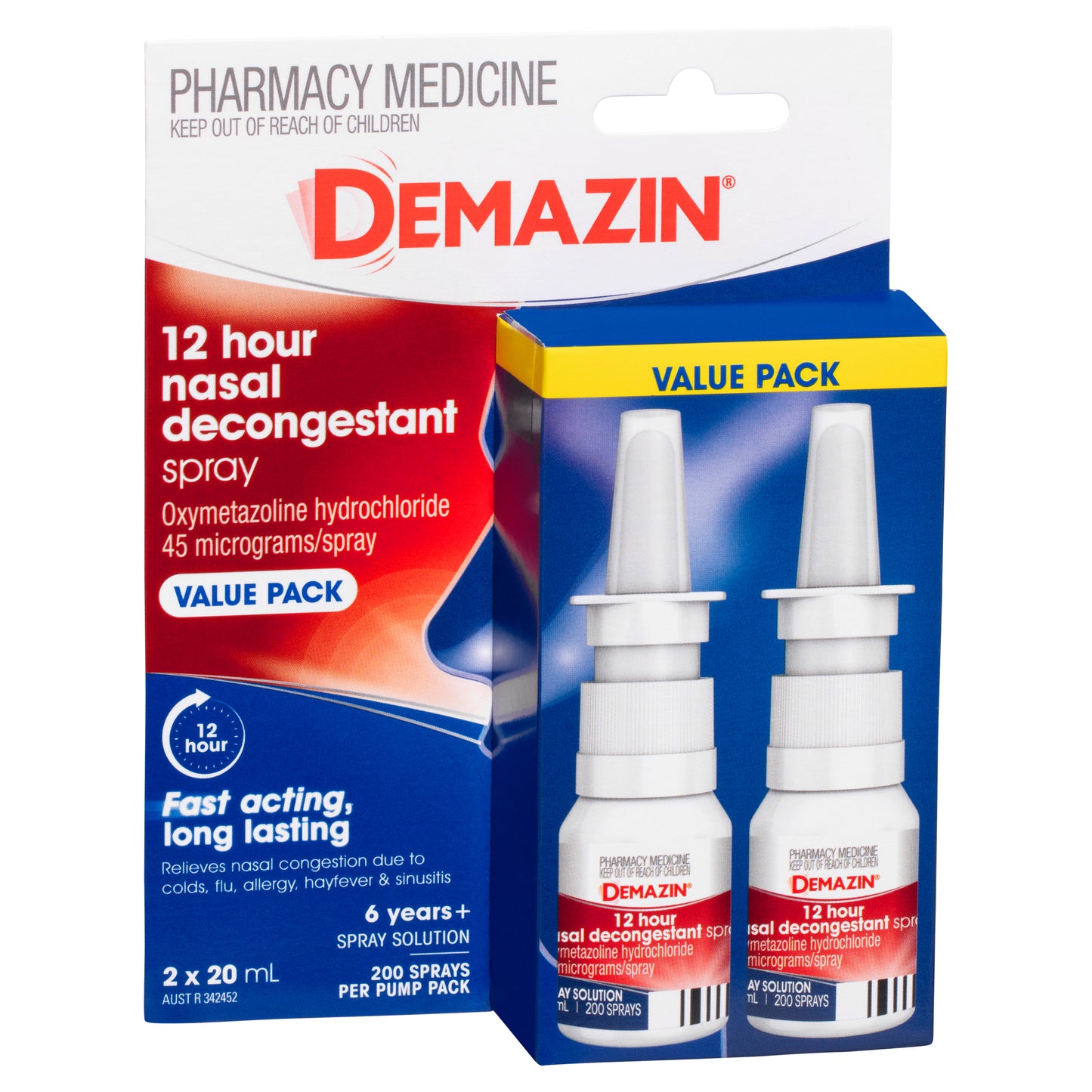 Demazin 12 Hour Decongestant Nasal Spray Twin Pack 20mL x2