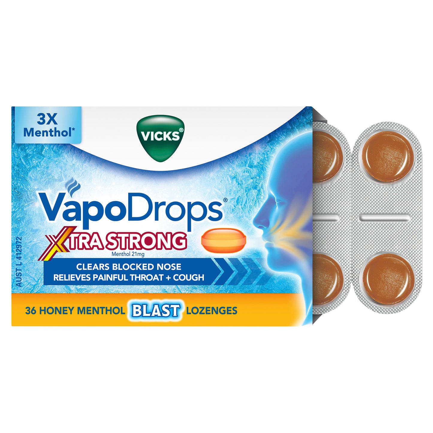Vicks Extra Strength Honey Menthol Blast Lozenges 36