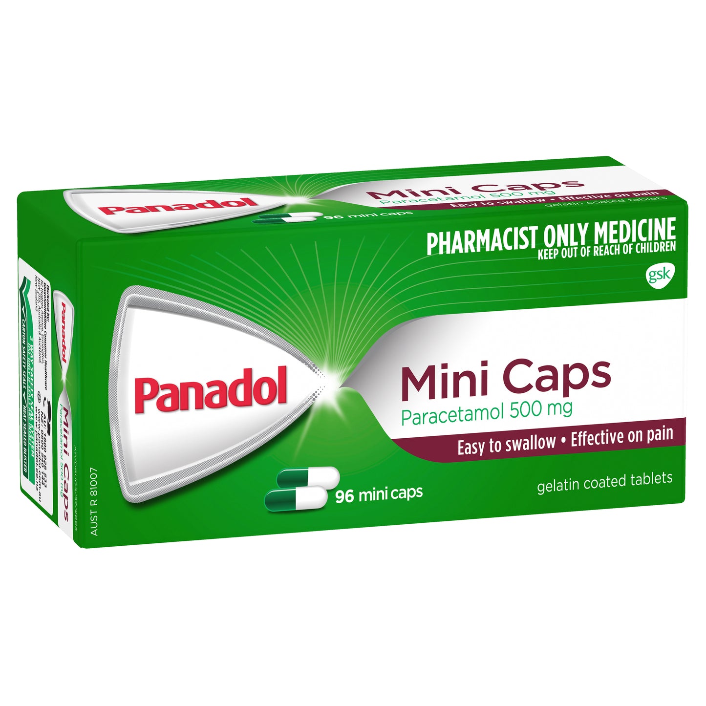 Panadol Mini Caps Paracetamol 500mg Capsules 96