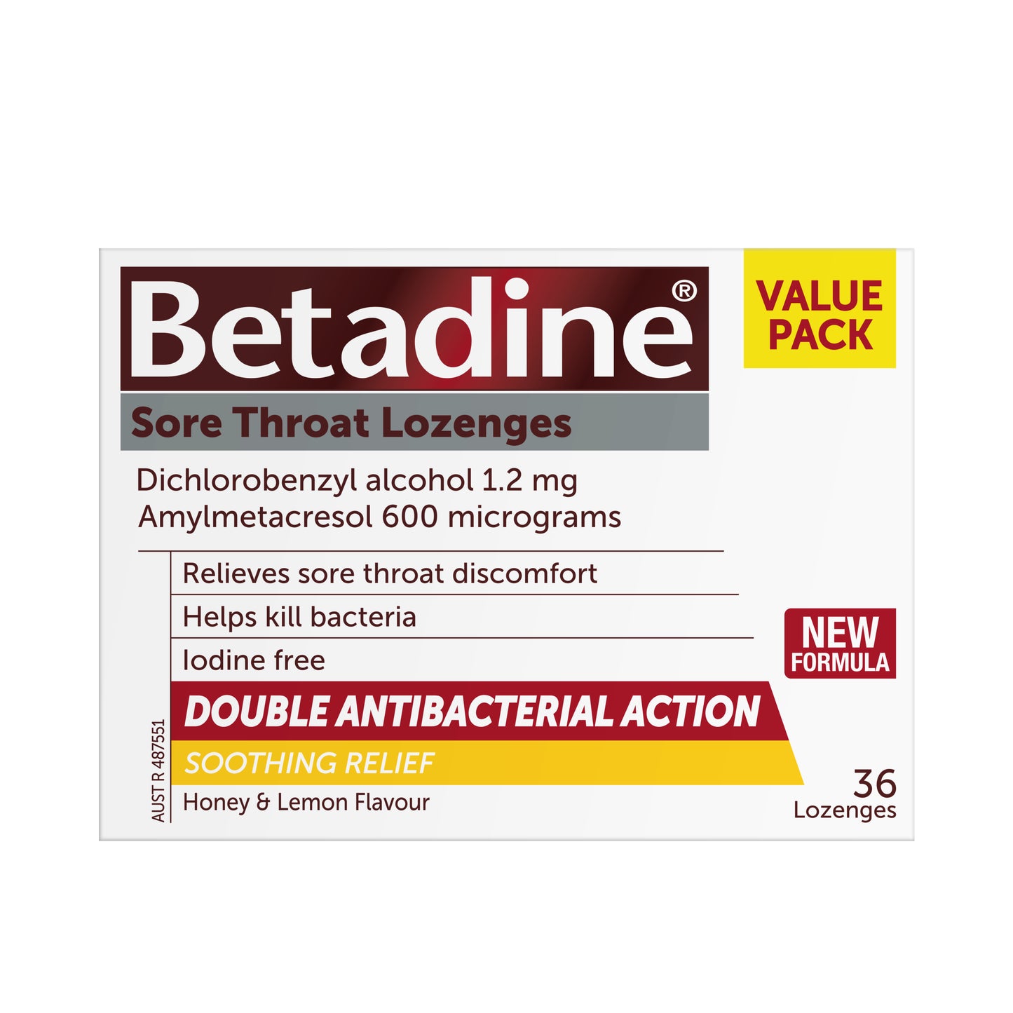 Betadine Sore Throat Lozenges Honey Lemon 36