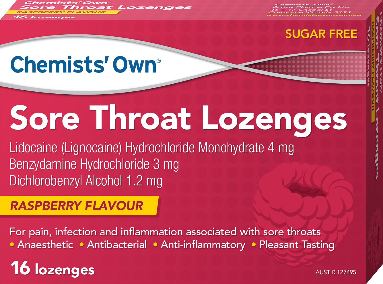 CO Sore Throat Lozenges Raspberry 16