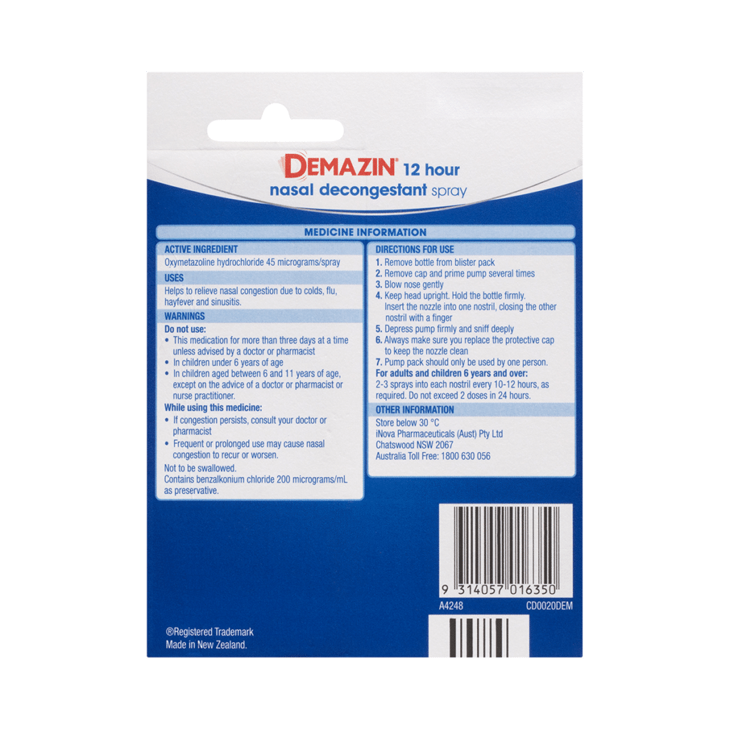 Demazin 12 Hour Nasal Decongestant Spray 20mL