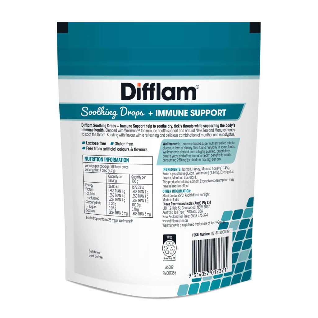 Difflam Soothing Drops + Immune Support Menthol Eucalyptus Flavour 20 Drops