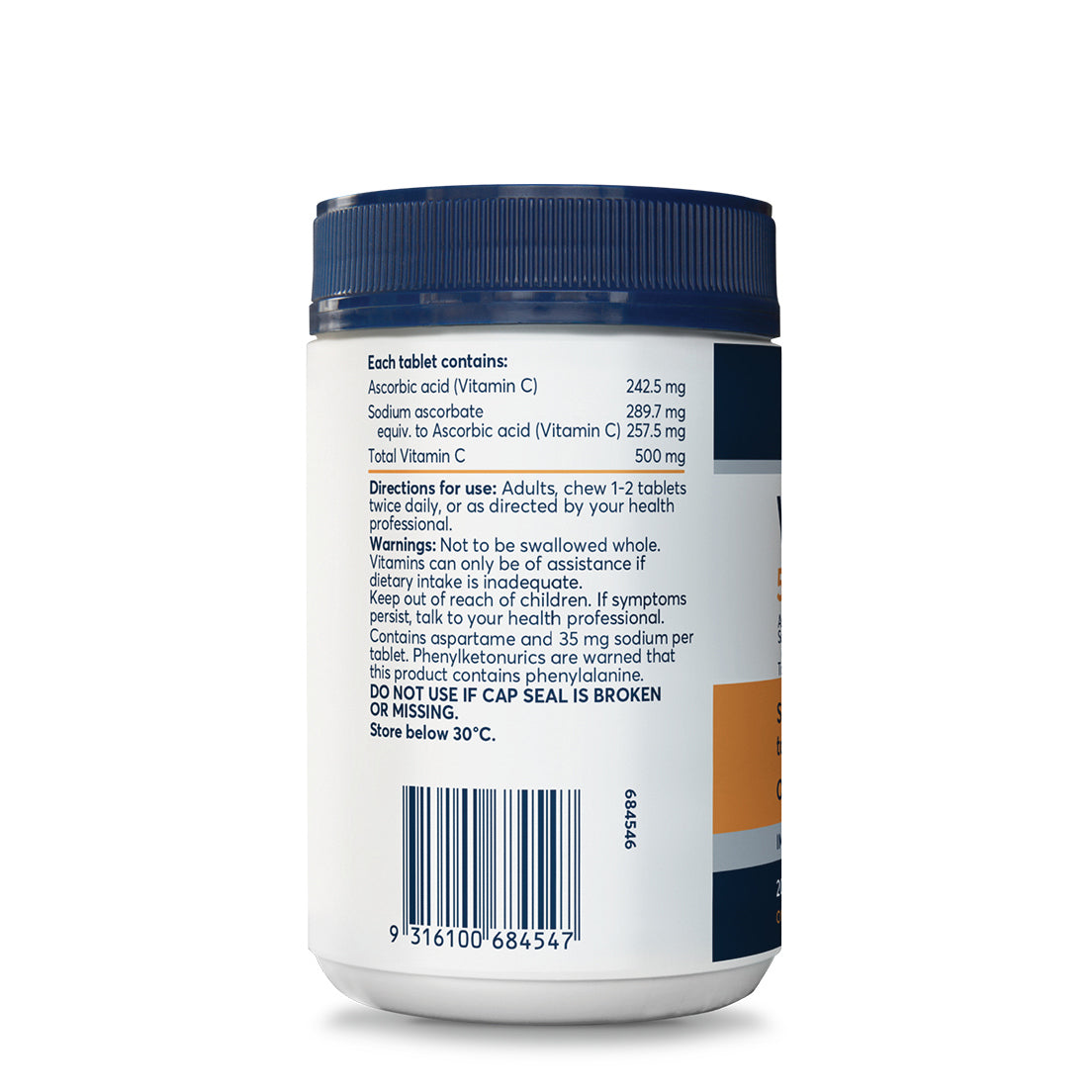 Faulding Vitamin C 500 mg 200 Chewable Tablets