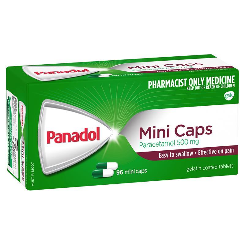 Panadol Mini Caps for Pain Relief Paracetamol 500mg 96