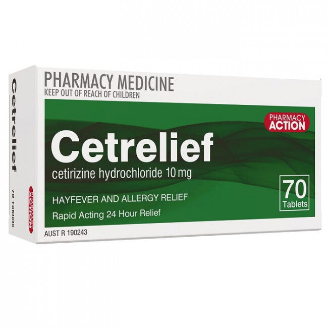 Pharmacy Action Cetrelief 10mg X 70 Tabs (Cetirizine)