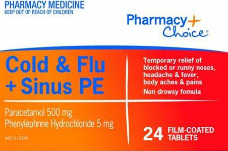 Pharmacy Choice Cold & Flu + Sinus PE 24 Tablets