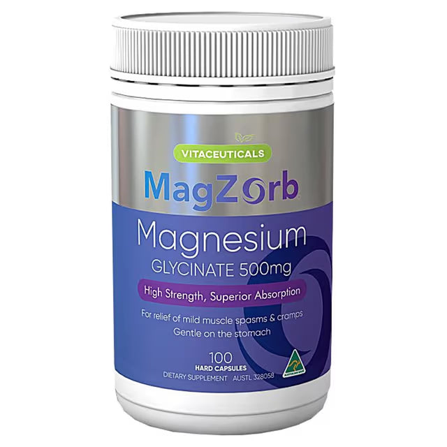 Vitaceuticals MagZorb High Strength, Pure Magnesium Glycinate 500mg - 100 Capsules