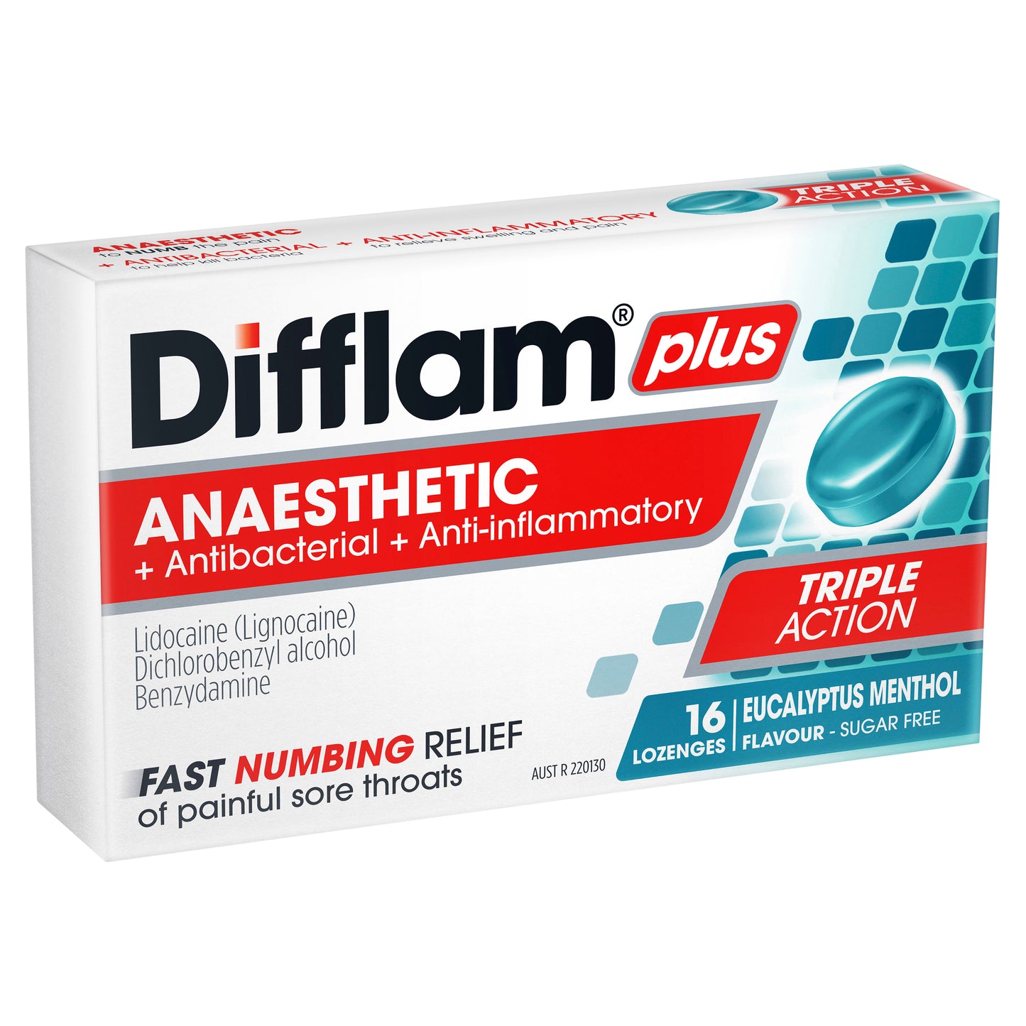 Difflam Plus Anaesthetic Lozenges Menthol Eucalyptus Sugar Free 16