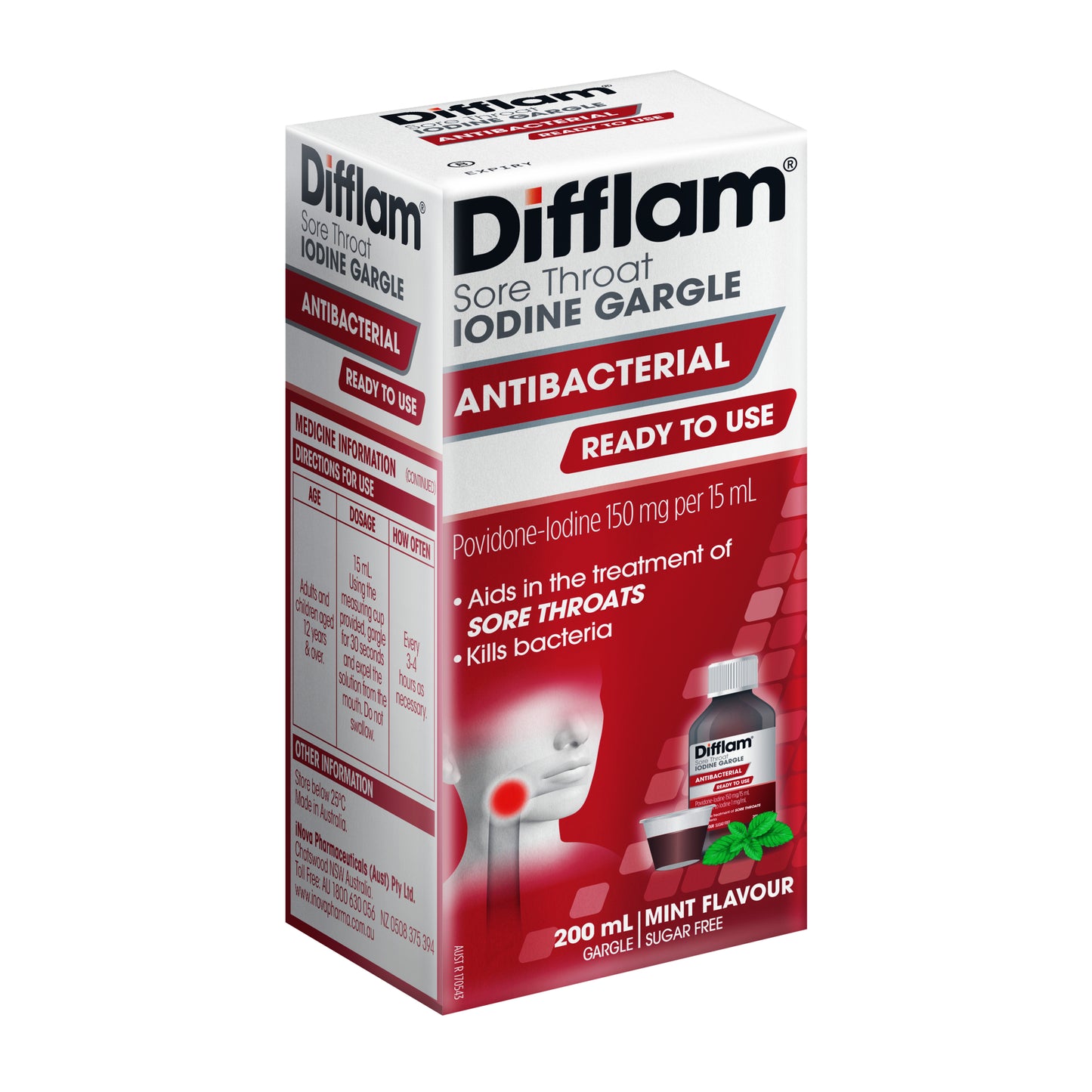 Difflam Ready-To-Use Throat Gargle Iodine 200 mL