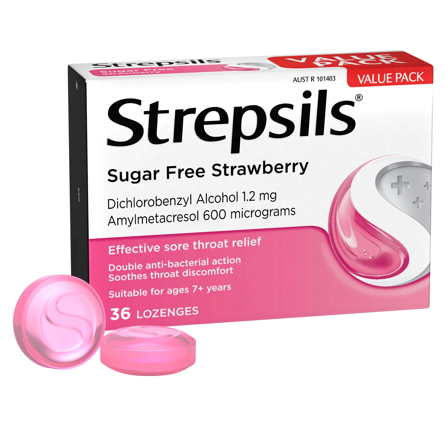 Strepsils Strawberry Sugar-Free Lozenges 36