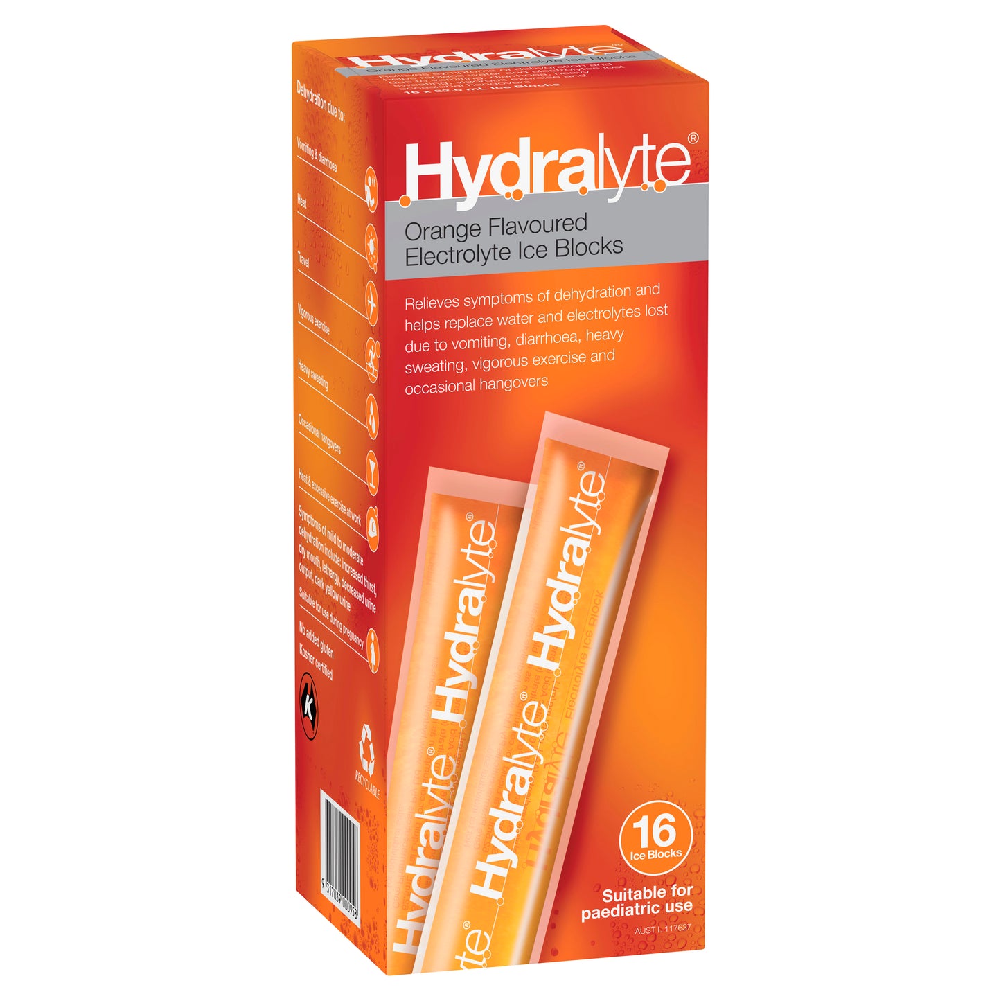 Hydralyte Paediatric Ice Block Orange 16