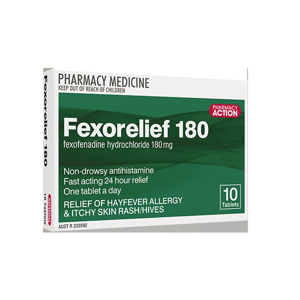 Pharmacy Action Fexorelief Fexofenadine 180mg Tablets 10