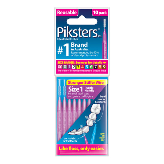 Piksters Interdental Brushes Size 1 Purple 10pk
