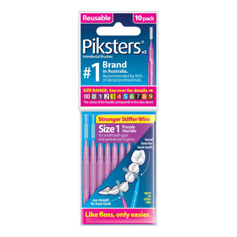 Piksters Interdental Brushes Size 1 Purple 10pk
