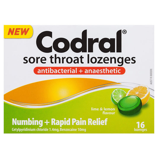 CODRAL LOZENGES LIME & LEMON Antibacterial & Anaesthetic - 16 lozenges