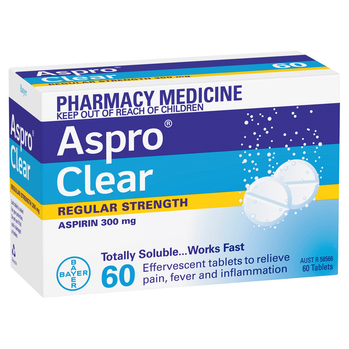 Aspro Clear Effervescent Aspirin 300mg Tablets 60