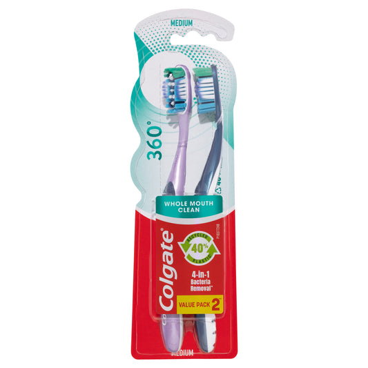 Colgate 360 Degree Medium Toothbrush 2 Pack x6