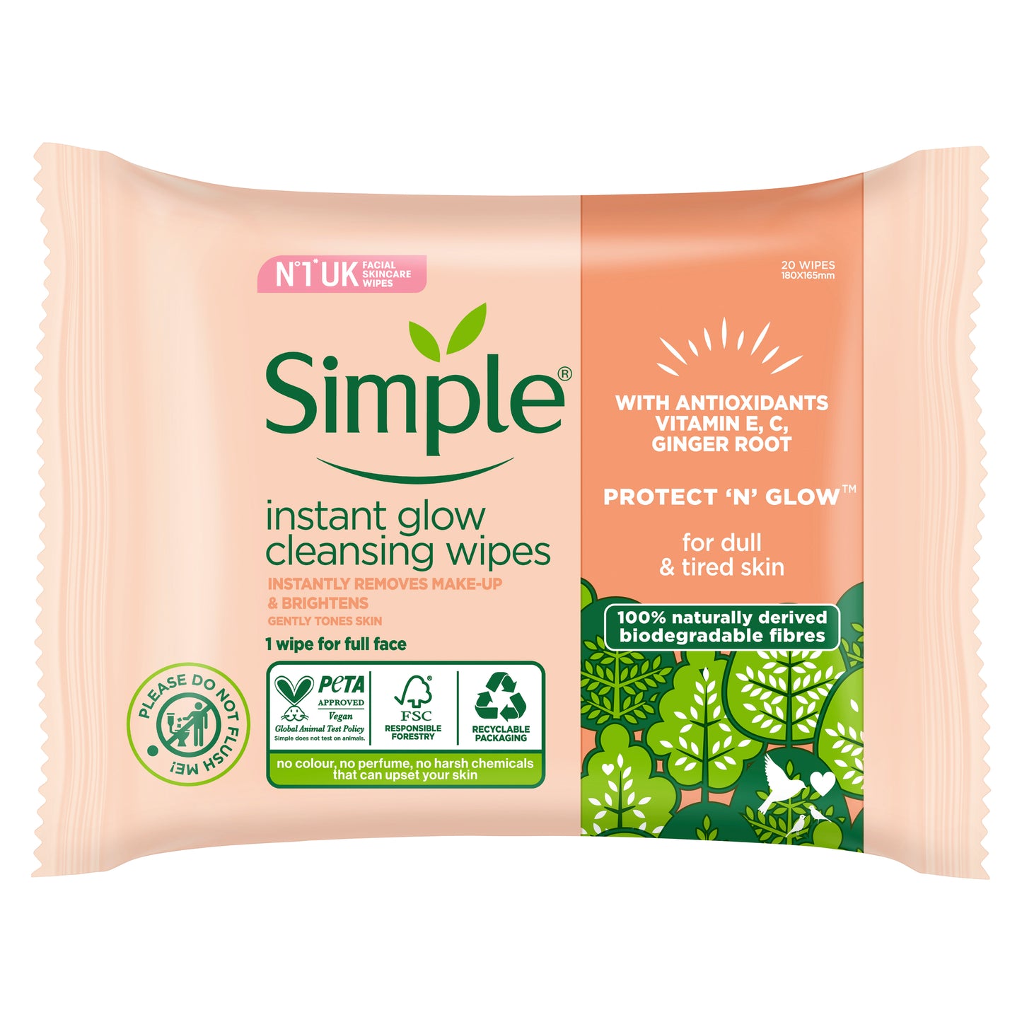 Simple Instant Glow Face Wipes 20 Pack