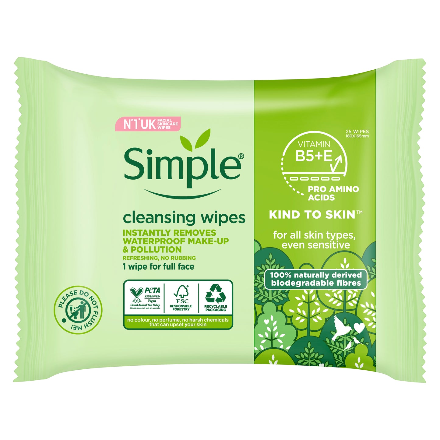 Simple Biodegradable Face Wipes 25 Pack