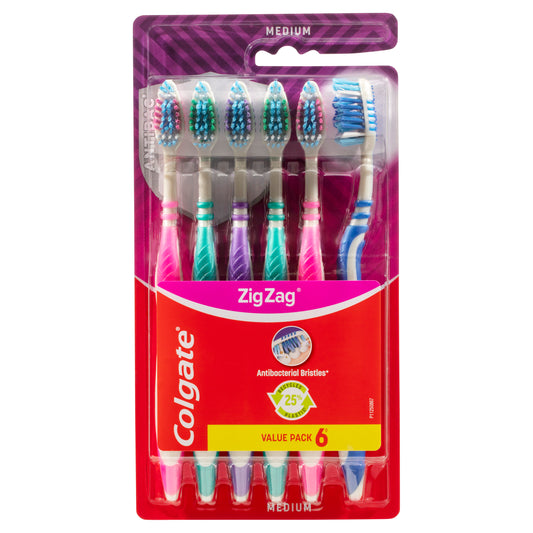 Colgate Zig Zag Adult Medium Toothbrush 6pk x6