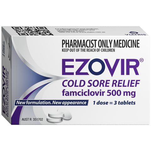 Ezovir Cold Sore Relief Tablets 500mg Blister Pack 3