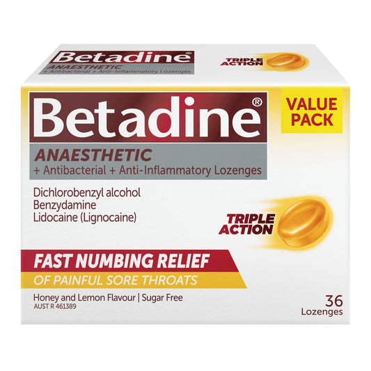 Betadine Anaesthetic Antibacterial Honey Lemon Lozenges 36