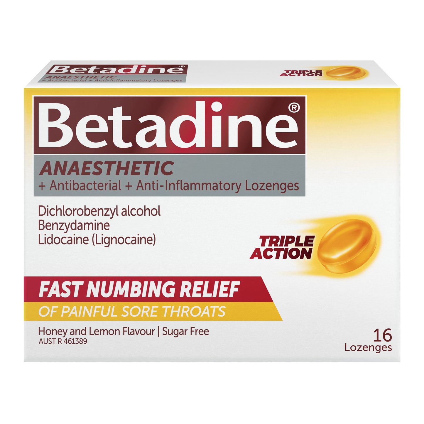 Betadine Anaesthetic Antibacterial Honey Lemon Lozenges 16