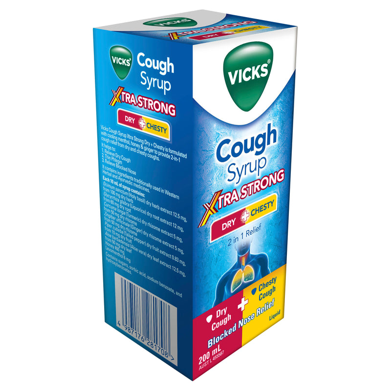 Vicks Extra Strength Dry + Chesty Cough Syrup 200mL – HealthEZ Pharmacy
