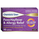 Chemists' Own Fexofenadine Hayfever & Allergy 180mg Tablets 10