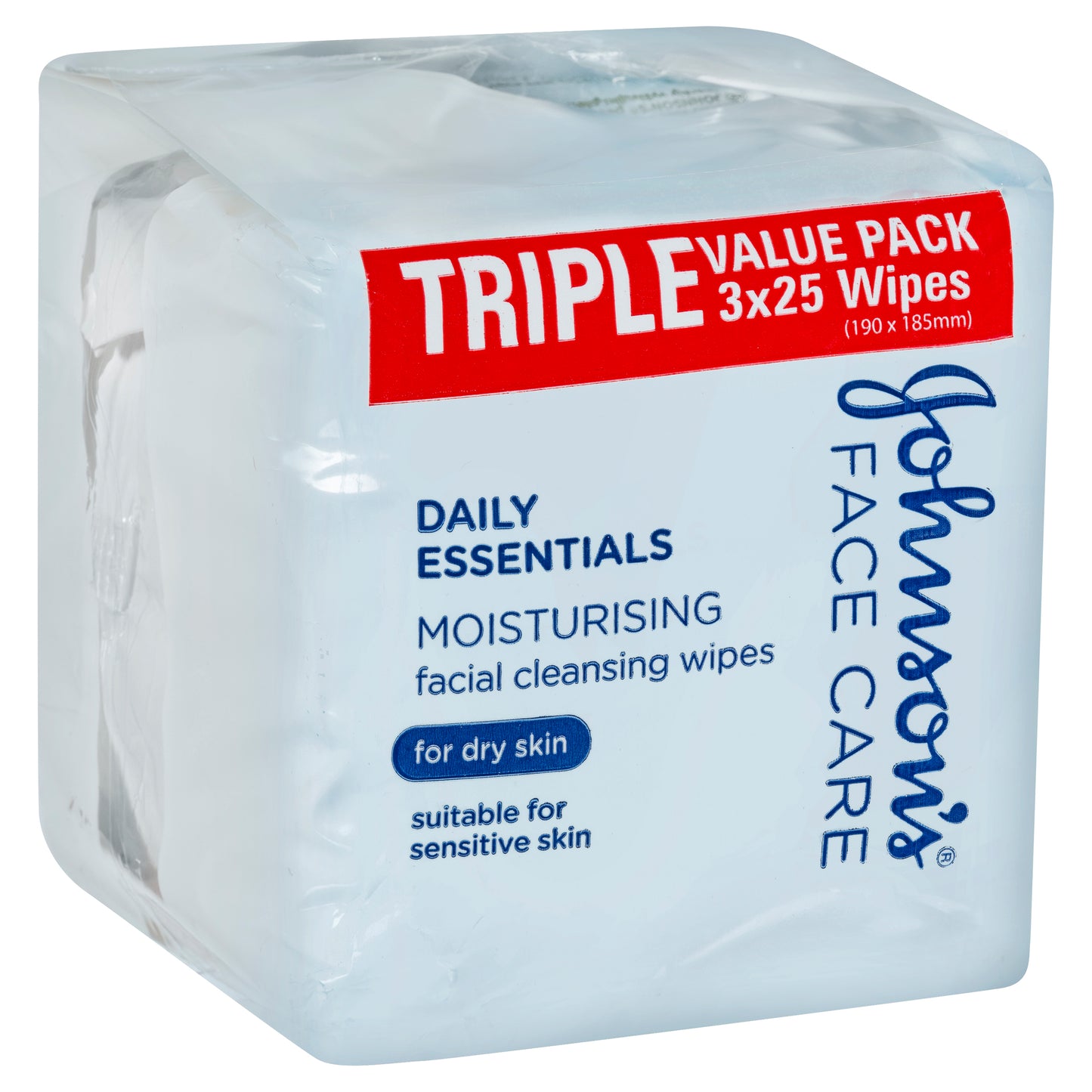 Johnson’s Daily Essentials Facial Cleansing Wipes (Dry Skin) 25 Pack x3