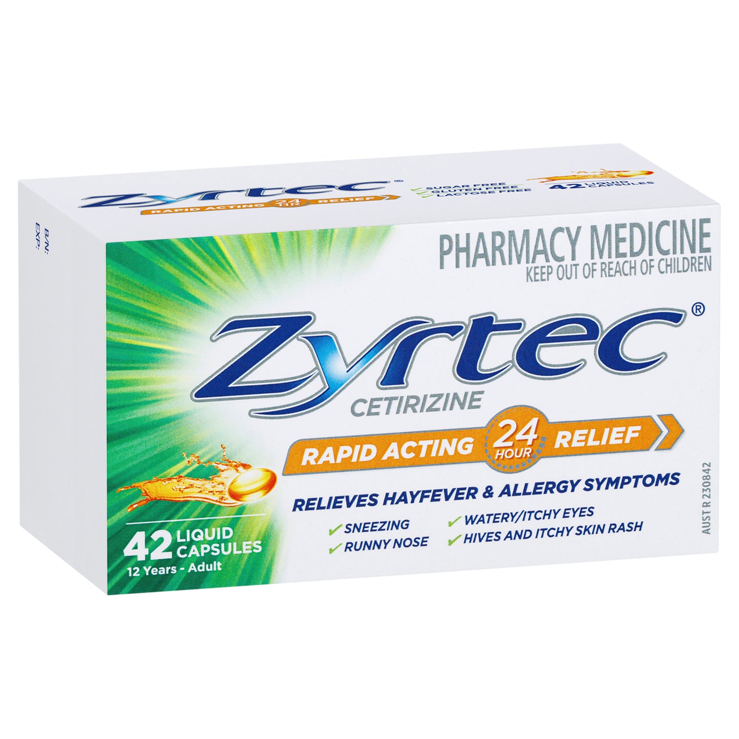 Zyrtec Cetirizine 10mg Liquid Capsules 42