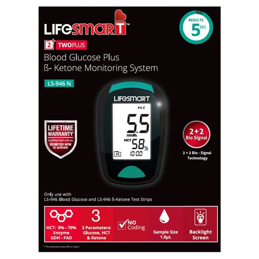 LifeSmart 2TwoPlus Blood Glucose B-Ketone Monitor System LS-946N NBT