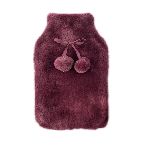 BODY WARMERS Fur Hot Water Bottle & Cover Set in Maroon or Charcoal