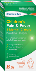 Chemist’s Own Children's Paracetamol Pain & Fever 1M - 2Yrs 20mL