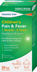 Chemist’s Own Children's Paracetamol Pain & Fever 1M - 2Yrs 20mL