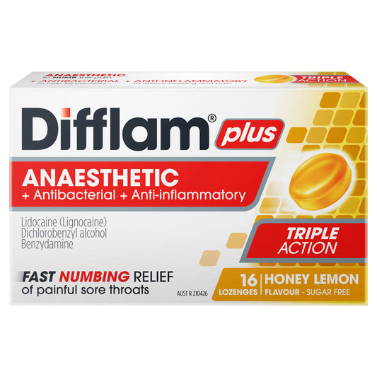 Difflam Plus Anaesthetic Lozenges Honey Lemon Sugar Free 16