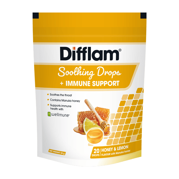 Difflam Soothing Drops + Immune Support Honey & Lemon Flavour 20 Drops