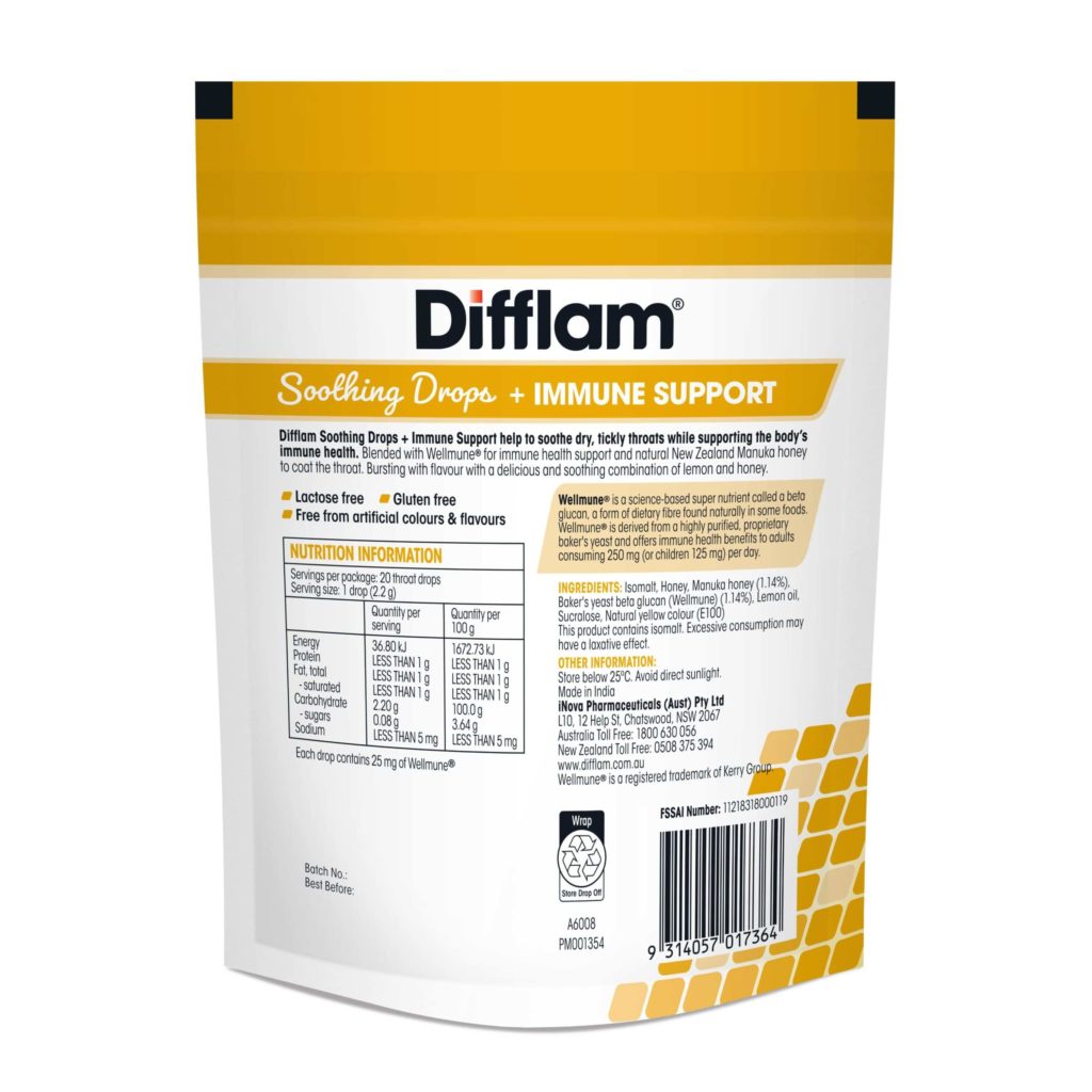 Difflam Soothing Drops + Immune Support Honey & Lemon Flavour 20 Drops