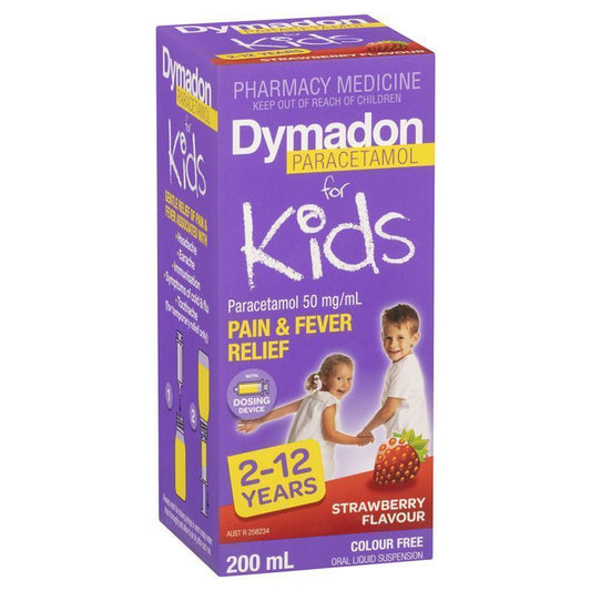 Dymadon Paracetamol 2-12 Years Strawberry Flavour - colour free - 200mL