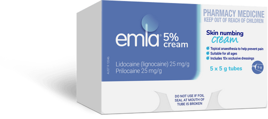 Emla 5% Skin Numbing Cream 5 x 5g with 10 Dressings