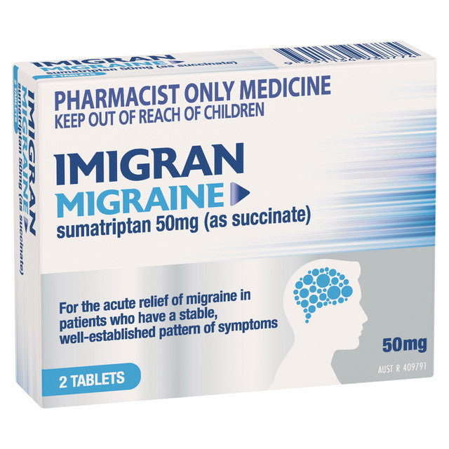 Imigran Migraine 50mg 2 Tablets - Sumatriptan