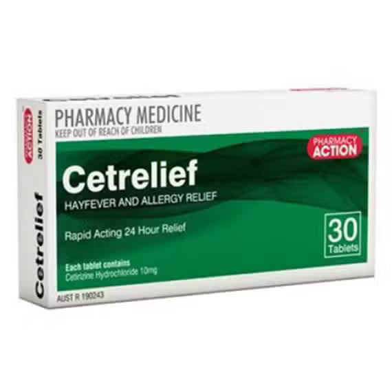 Pharmacy Action Cetrelief Cetirizine 10mg Tablets 30