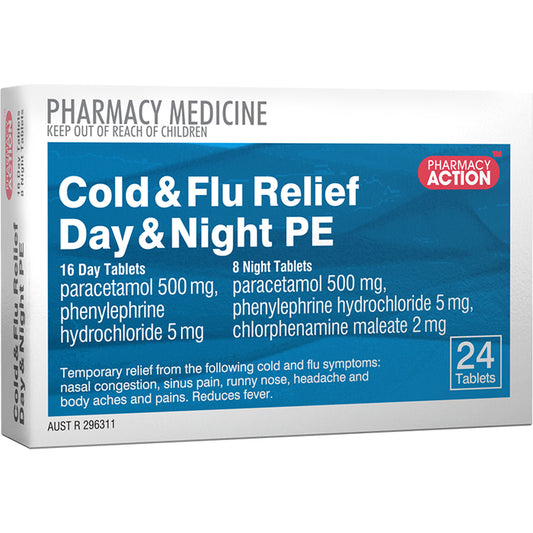 Pharmacy Action Cold & Flu Relief Day & Night Phenylephrine Tablets 24