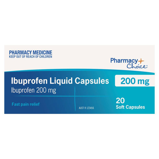 PharmacyChoice C Ibuprofen Liquid Capsules 200 mg 20 Capsules