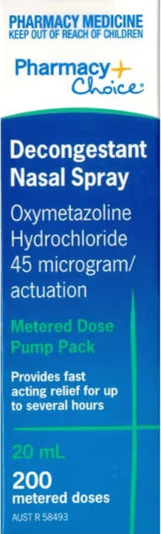 PharmacyChoice Decongestant Nasal Spray Metered Dose Pump Pack 20 mL