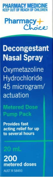 PharmacyChoice Decongestant Nasal Spray Metered Dose Pump Pack 20 mL(Twin Pack)