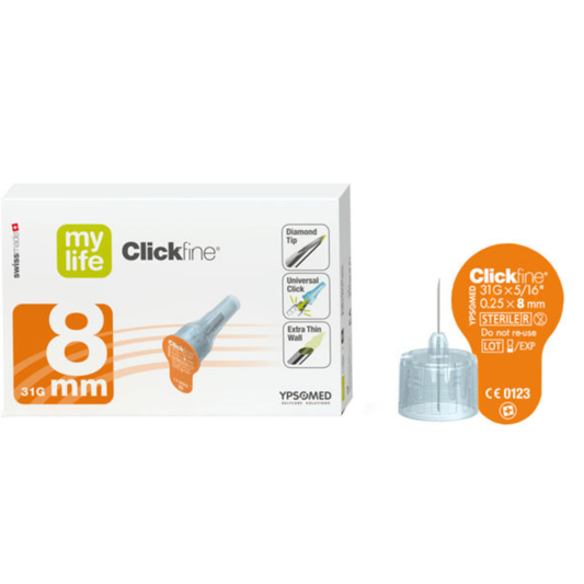Mylife Clickfine Insulin Pen Needles 31 Gauge 8 mm Box of 100