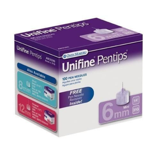 Unifine Pentips Insulin Pen Needles 31 Gauge 6 mm Box of 100