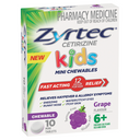 Zyrtec Cetirizine Kids Mini Chewables Grape Flavour 10 Tablets